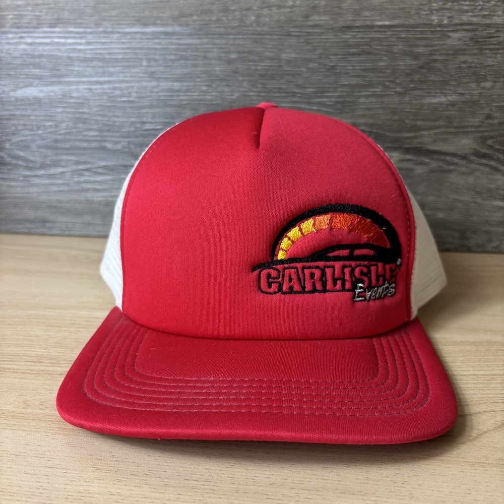 Carlisle Events Hat Cap Snap Back Red White Mesh Trucker Embroidered Racing Mens